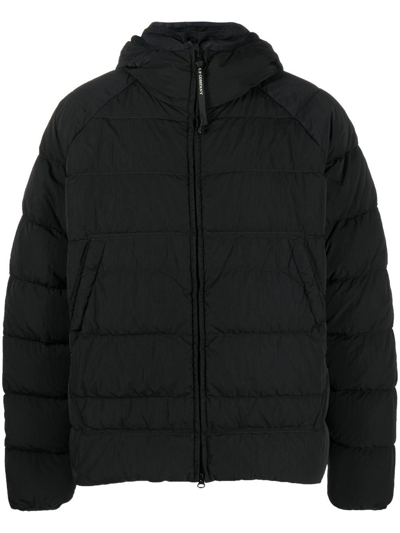 Shop C.p. Company Hooded Down Jacket In Black