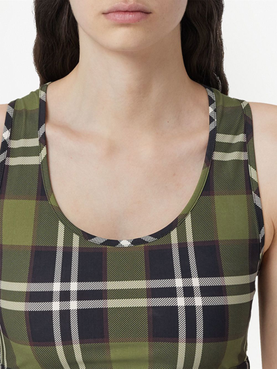 Shop Burberry Check Motif Cropped Top In Green