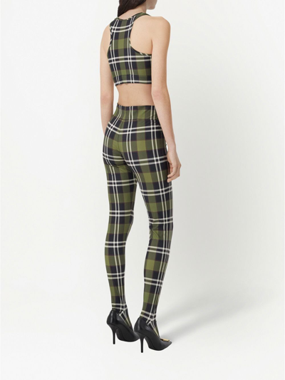 Shop Burberry Check Motif Cropped Top In Green