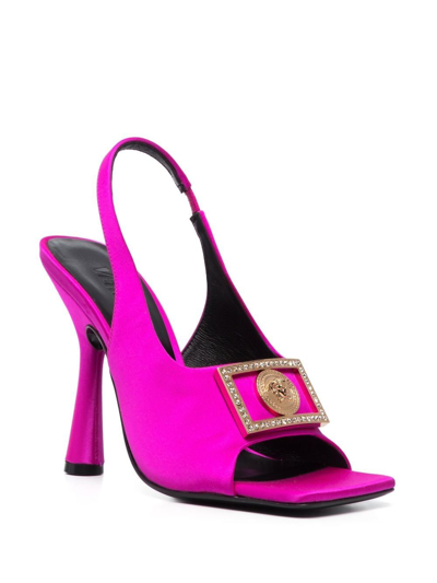 Shop Versace Satin Heel Sandals In Violet