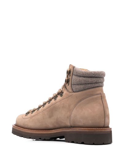 Shop Brunello Cucinelli Leather Mountain Ankle Boots In Brown