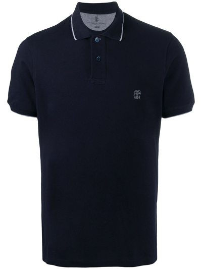 Shop Brunello Cucinelli Cotton Logo Polo Shirt In Blue
