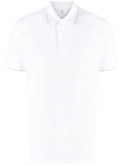 Shop Brunello Cucinelli Cotton Pique Polo Shirt In White
