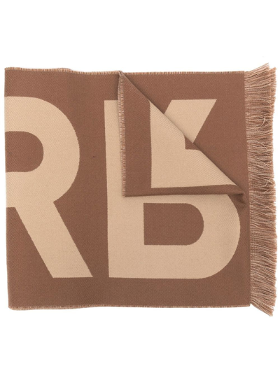 Shop Burberry Txt Wool Scarf In Brown