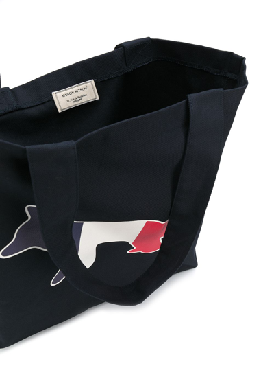 Shop Maison Kitsuné Tricolor Fox Cotton Shopping Bag In Blue