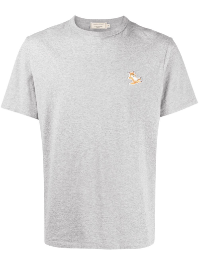 Shop Maison Kitsuné Logo Cotton T-shirt In Grey