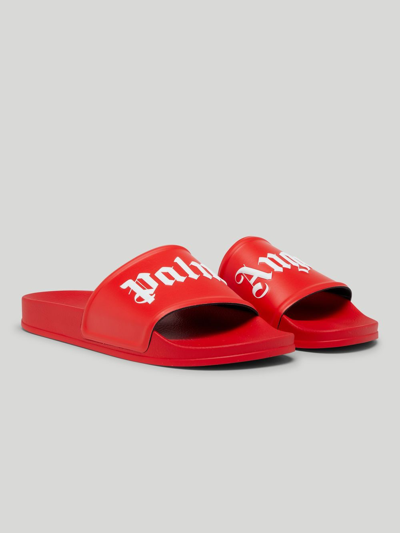 Shop Palm Angels Logo Pool Sliders In Red