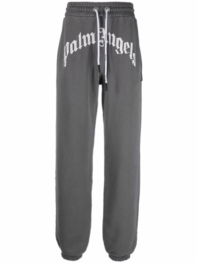 Shop Palm Angels Logo Cotton Sweatpants In Grey