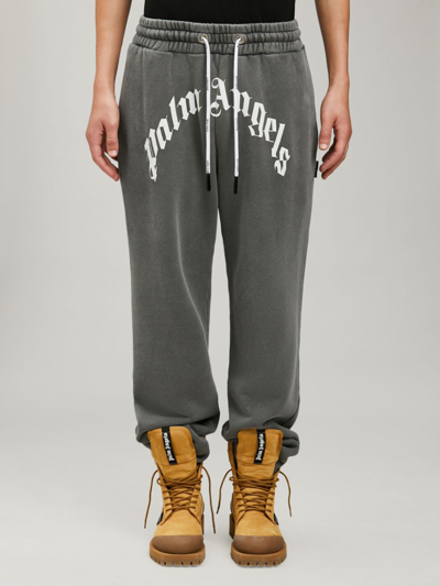 Shop Palm Angels Logo Cotton Sweatpants In Grey