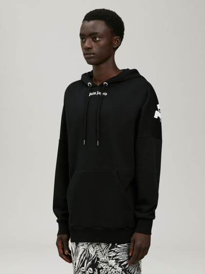 Shop Palm Angels Logo Overiszed Cotton Hoodie In Black