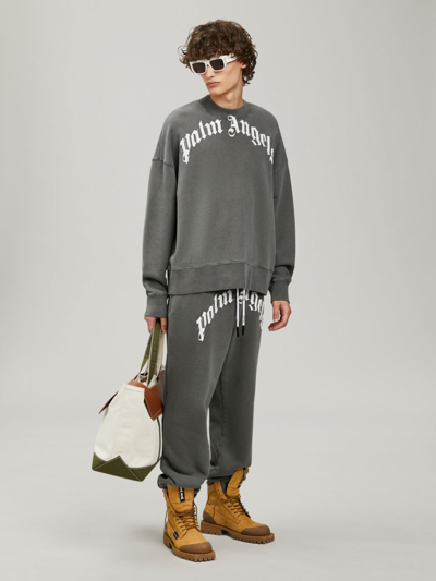 Shop Palm Angels Logo Cotton Sweatshirt In Grey