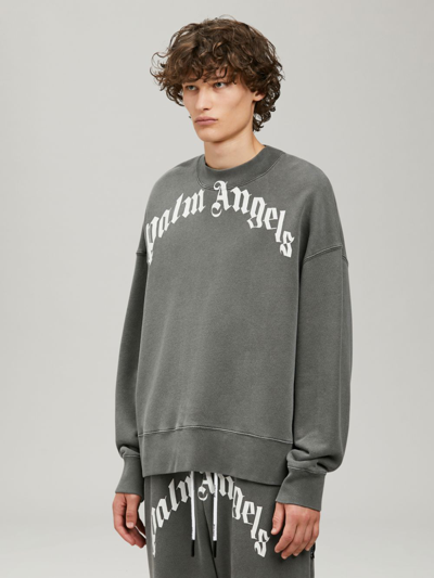 Shop Palm Angels Logo Cotton Sweatshirt In Grey