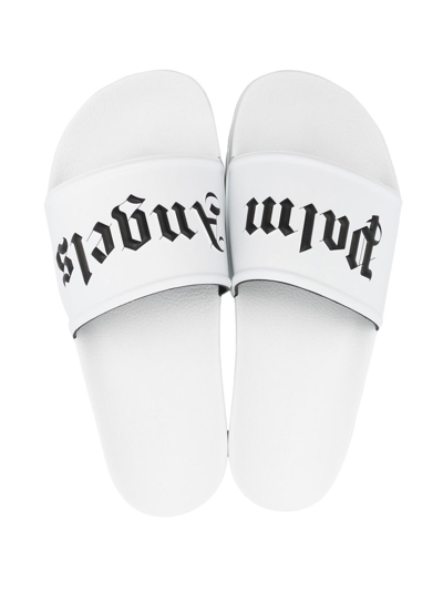 Shop Palm Angels Logo Pool Sliders In White