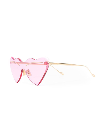 Shop Loewe Heart Frame Sunglasses In Pink