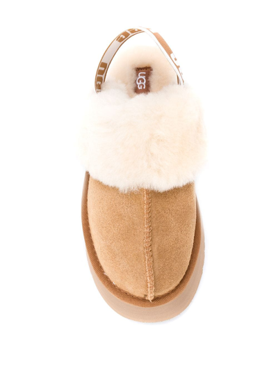 Ugg Platform Mules Made Of Camel-colored Leather With Faux Fur And Elastic Back In Brown