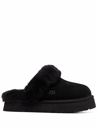 Ugg Disquette Suede & Shearling Platform Slippers In Charcoal | ModeSens