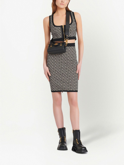 Shop Balmain Sleeveless Zipped Monogram Knit Crop Top