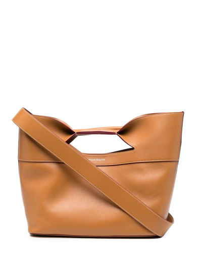 Shop Alexander Mcqueen The Bow Small Leather Tote Bag In Brown