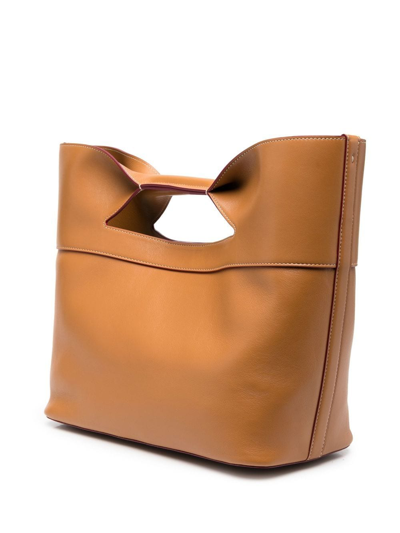 Shop Alexander Mcqueen The Bow Small Leather Tote Bag In Brown