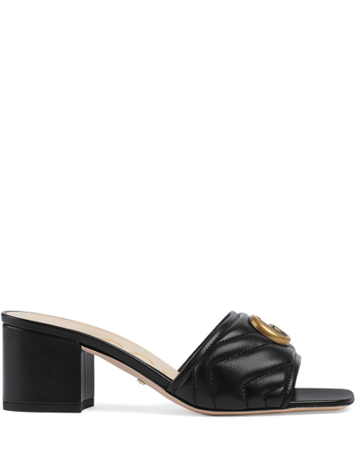 Shop Gucci Double G Leather Heel Mules