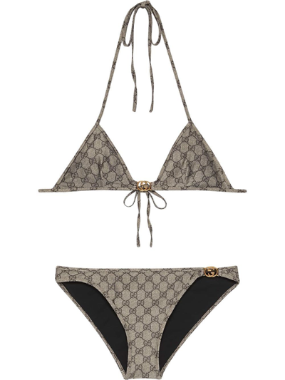 Shop Gucci Gg Supreme Bikini Set In Beige