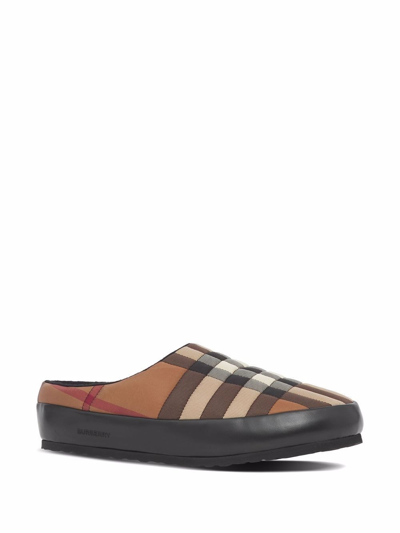 Shop Burberry Check Motif Slippers In Brown