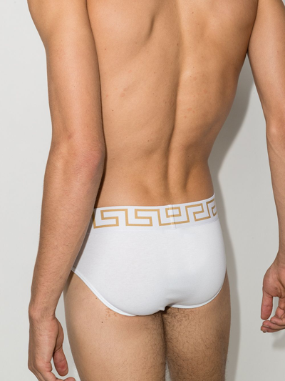 Shop Versace Greca Print Briefs Set In White