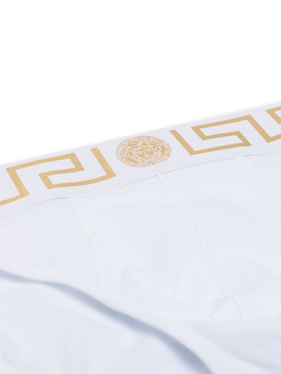 Shop Versace Greca Print Briefs Set In White