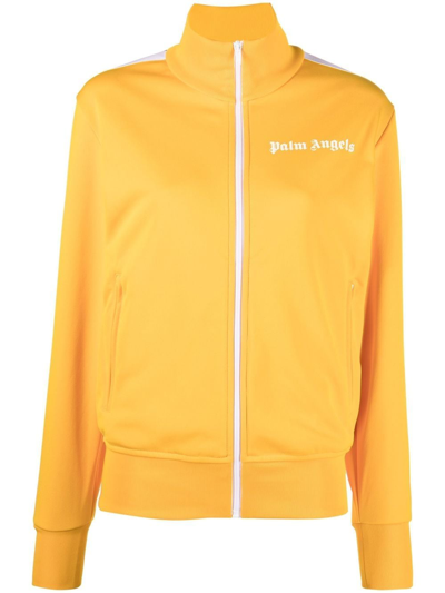 Shop Palm Angels Logo Zipped Jacket In Yellow