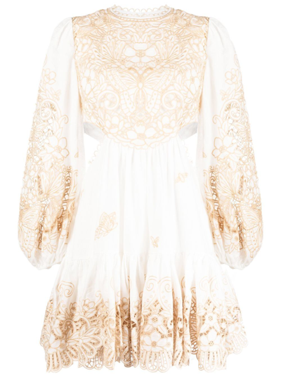 Shop Zimmermann Embroidered Lace Mini Dress In White