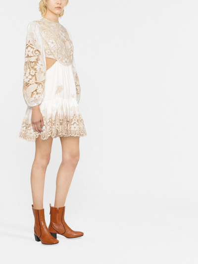 Shop Zimmermann Embroidered Lace Mini Dress In White