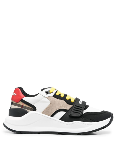 Shop Burberry Vintage Check Leather Sneakers In Beige