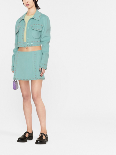 Shop P.a.r.o.s.h Studded Mini Skirt In Blue