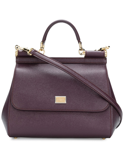 Shop Dolce & Gabbana Medium Sicily Dauphine Leather Handbag In Violet