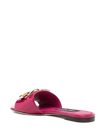 Shop Dolce & Gabbana Leather Logo Flat Sandals In Violet