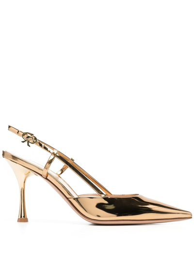 Shop Gianvito Rossi Leather Slingback Pumps In Gold