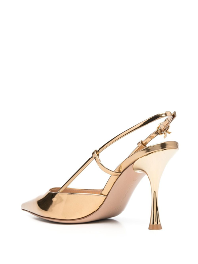 Shop Gianvito Rossi Leather Slingback Pumps In Gold