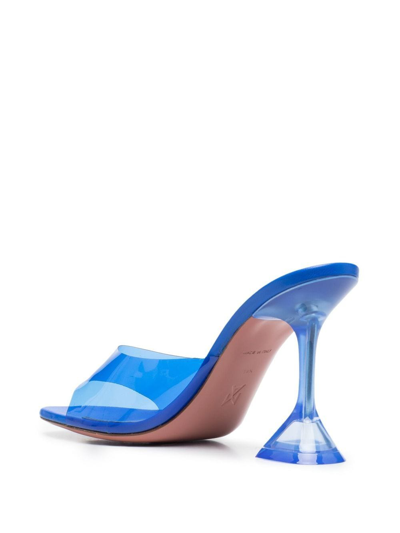 Shop Amina Muaddi Lupita Glass Mule Heel Sandals In Blue