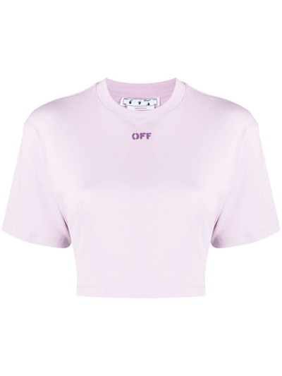 Shop Off-white Cropped Cotton T-shirt In Violet