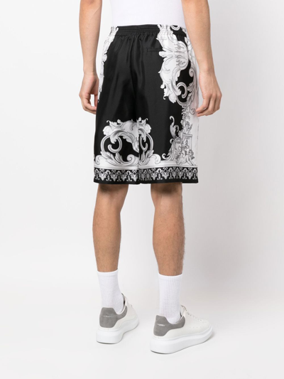 Shop Versace Barocco Print Silk Shorts In Black