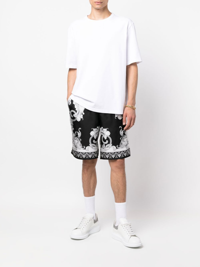 Shop Versace Barocco Print Silk Shorts In Black