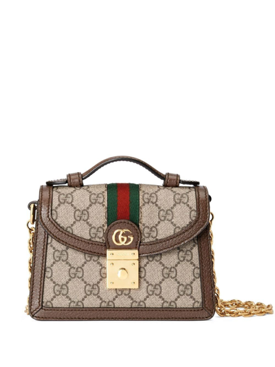 Shop Gucci Ophidia Gg Supreme Motif Handbag In Brown
