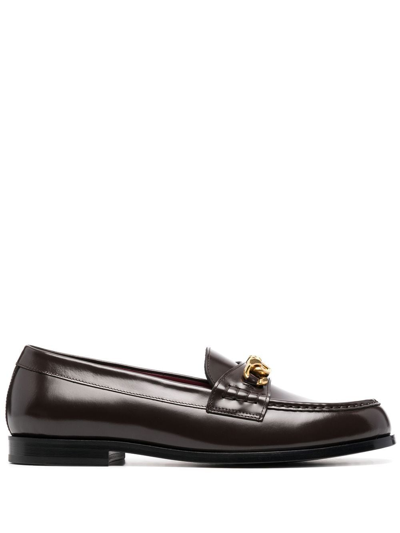 Shop Valentino Chainlord Leather Loafers In Brown