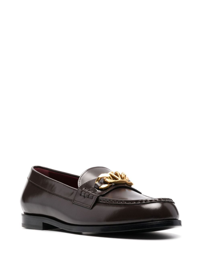 Shop Valentino Chainlord Leather Loafers In Brown