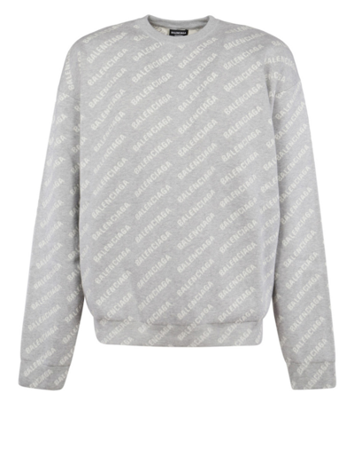 Shop Balenciaga Crew Neck Sweater With Logo In Grey