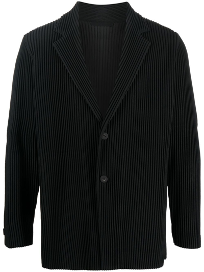 Shop Issey Miyake Single-breasted Pleated Jacket In Black
