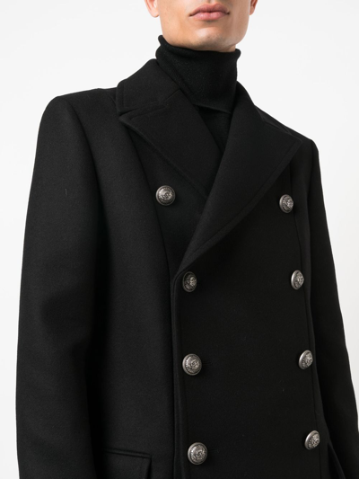 Shop Balmain Wool Coat In Black
