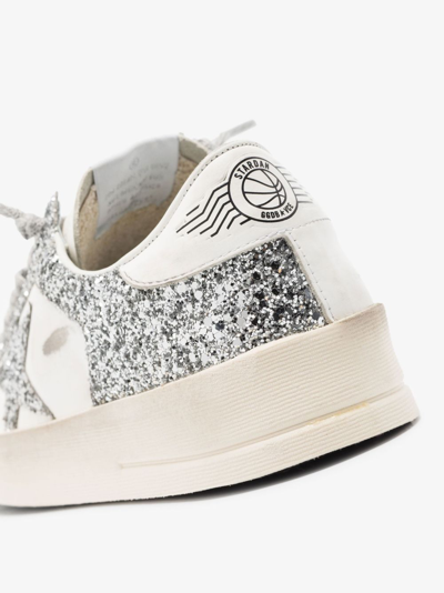 Shop Golden Goose Stardan Leather Sneakers In Silver