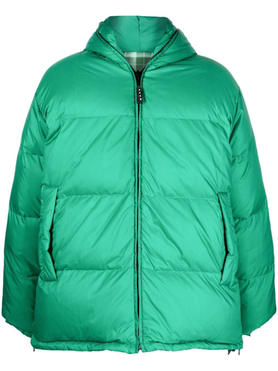 Shop Marni Padded Hooded Down Jacket In Green