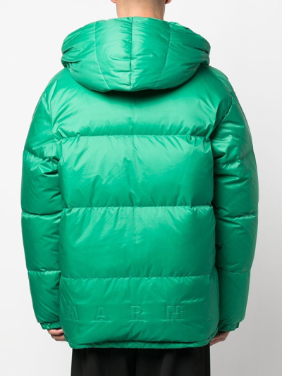 Shop Marni Padded Hooded Down Jacket In Green